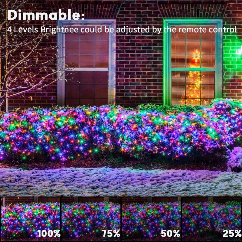 echosari Chritsmas Net Lights Battery Operated, 100 LED 4.9 x 4.9ft Outdoor Net Light Remote Timer Mesh Lights for Bush Deck Fence Wall Holiday Decor (Multicolor) - Image 5